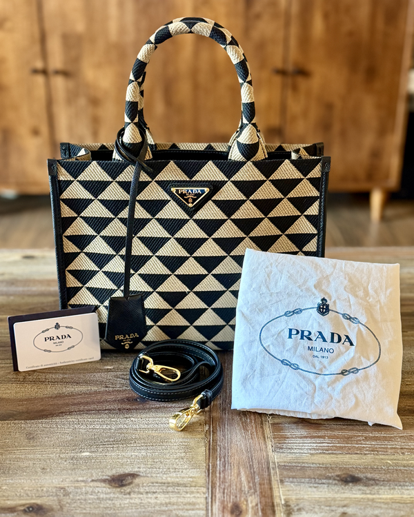 Prada Canapa Medium Black and Beige Canvas (Parada Canapa Tote)