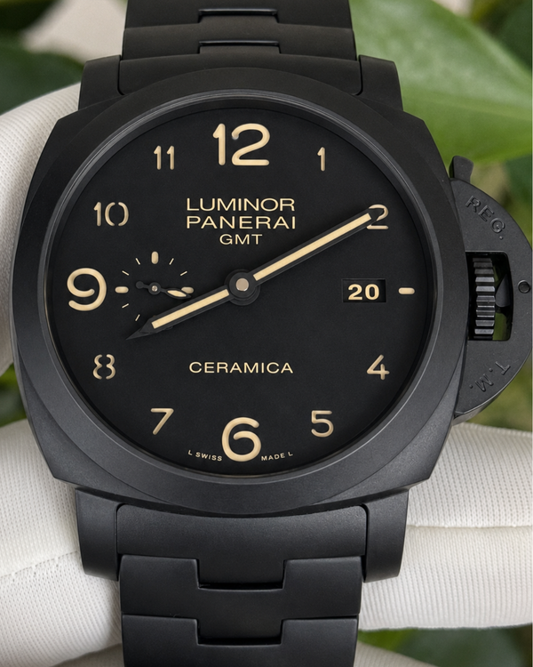 2015 Panerai Luminor 1950 3 Days GMT Ceramica Tuttonero 44MM Black Dial Ceramic Bracelet (PAM00438)