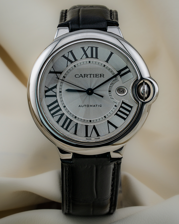No Reserve - 2014 Cartier Ballon Bleu 42MM Silver Dial Leather Strap (W69016Z4)