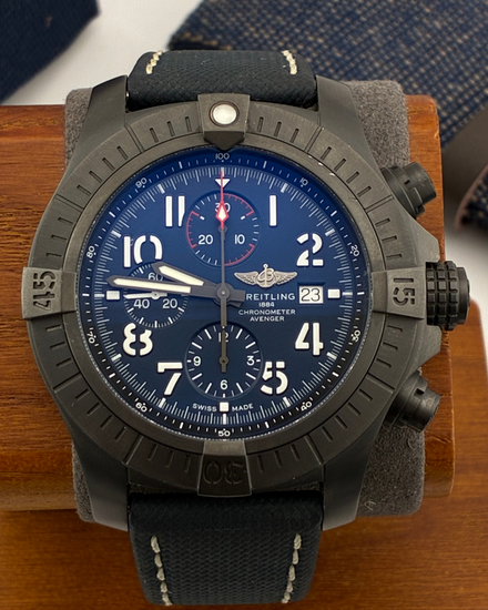 No Reserve - Breitling Super Avenger Chronograph "Night Mission" 48MM Blue Dial Textile Strap (V13375101C1X2)