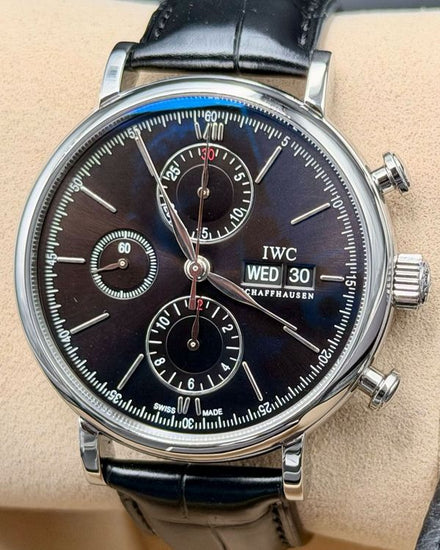 2021 IWC Schaffhausen Portofino Chronograph 42MM Black Dial Leather Strap (IW391029)