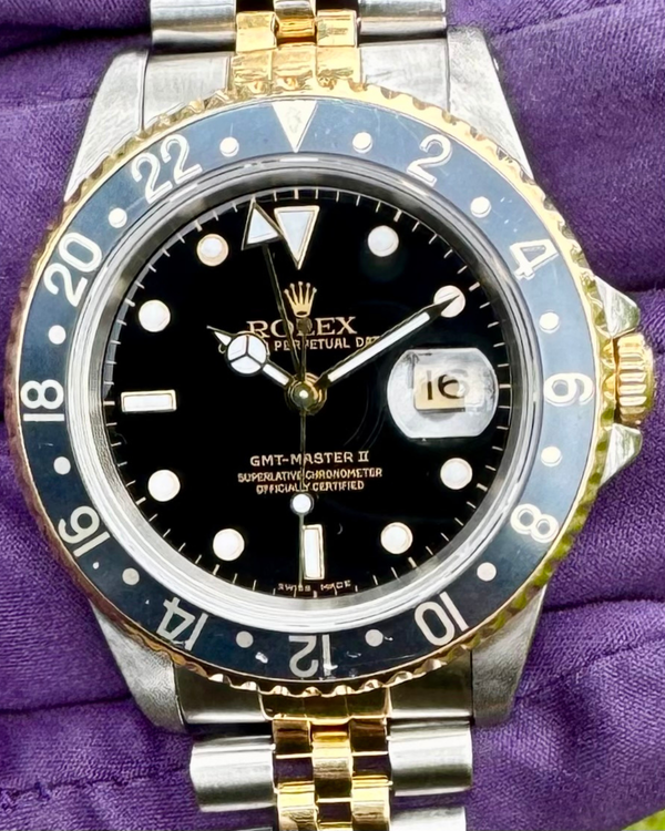 1997 Rolex GMT-Master II 40MM Black Dial Two-Tone Jubilee Bracelet (116713)