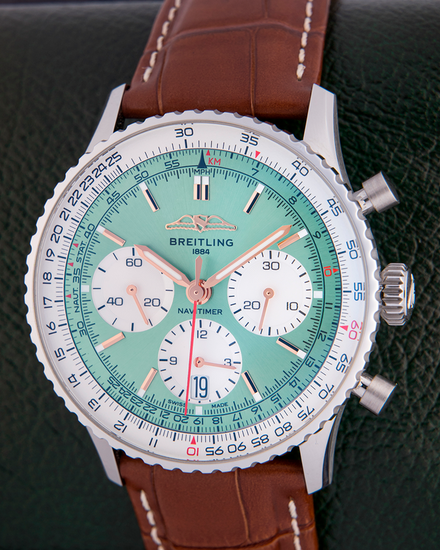 2023 Breitling Navitimer B01 Chronograph 41MM Green Dial Leather Strap (AB0139211L1P1)