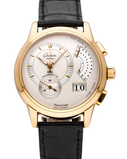 Glashütte Original PanoGraph Flyback 39MM Silver Dial Aftermarket Leather Strap (61-01-01-01-04)