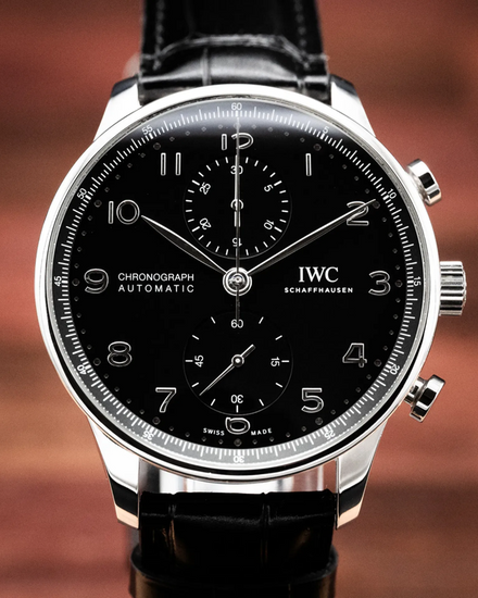 2021 IWC Schaffhausen Portugieser Chronograph 41MM Black Dial Leather Strap (IW371609)