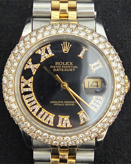 Rolex Datejust 36MM Aftermarket Black Dial Two-Tone Jubilee Bracelet (1601)