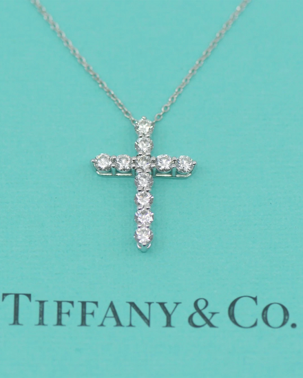 Tiffany Accessories Diamond Platinum Cross Necklace Size 15 x 21MM (Necklace)