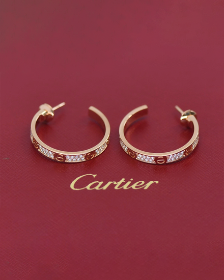 Cartier Pavé Diamond Love Earrings 25MM Rose Gold (Earrings)