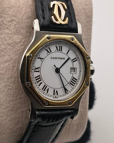 Cartier Santos Octagon 30MM White Dial Aftermarket Leather Strap (2966)