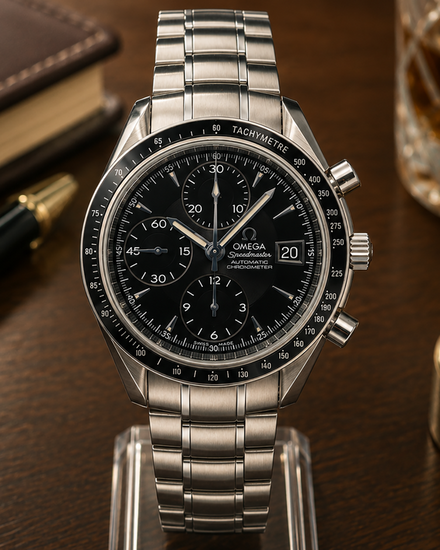 No Reserve - 2012 Omega Speedmaster Date 40MM Black Dial Steel Bracelet (3210.50.00)