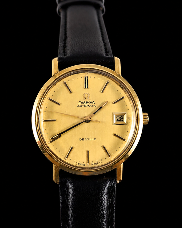 No Reserve - 1972 Omega De Ville 35MM Gold Dial Leather Strap (166.0161)