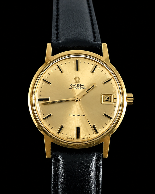 No Reserve - 1972 Omega Geneve Vintage 35MM Champagne Dial Aftermarket Leather Strap (166.0163)