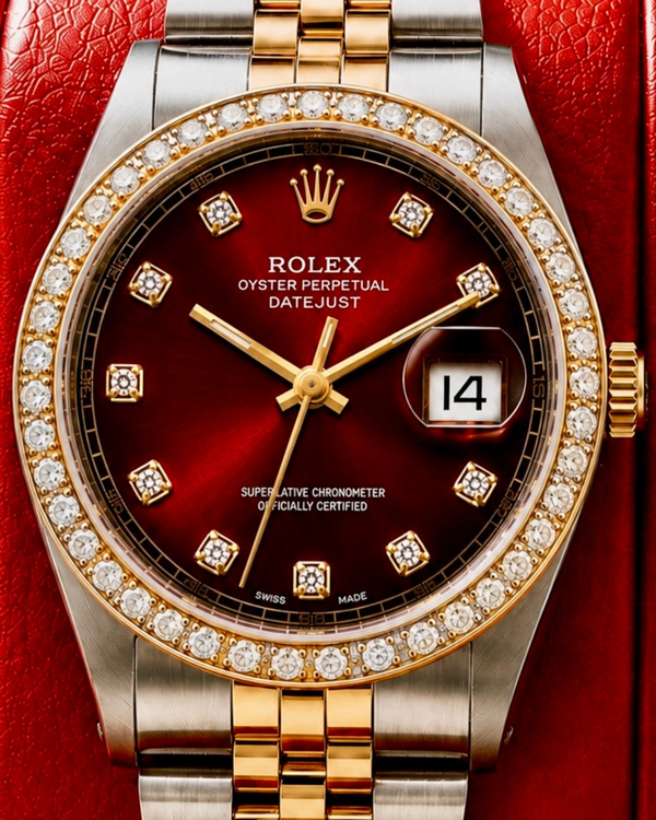 No Reserve - Rolex Datejust 36MM Aftermarket Cherry Dial Aftermarket Two-Tone Gold-Plated Jubilee Bracelet (1601)