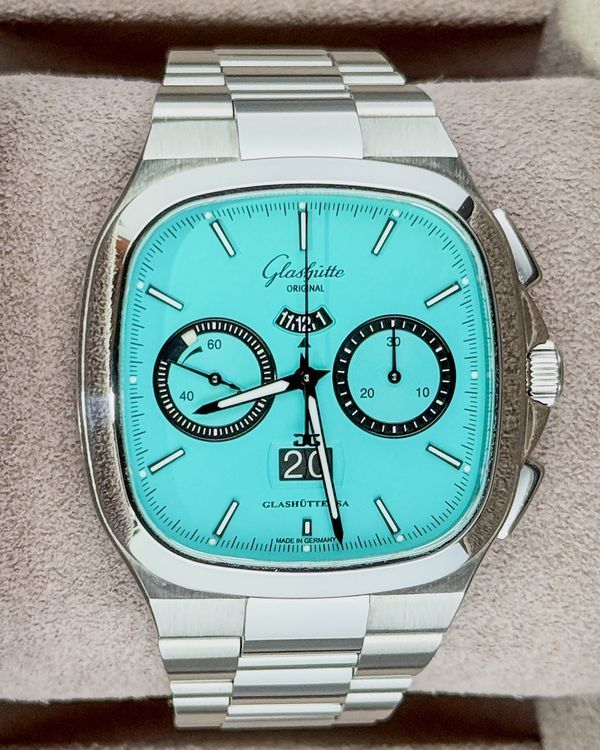 2024 Glashütte Original Seventies Panorama Date "Swimming Pool" L.E. 40MM Turquoise Dial Steel Bracelet (1-37-02-16-02-70)