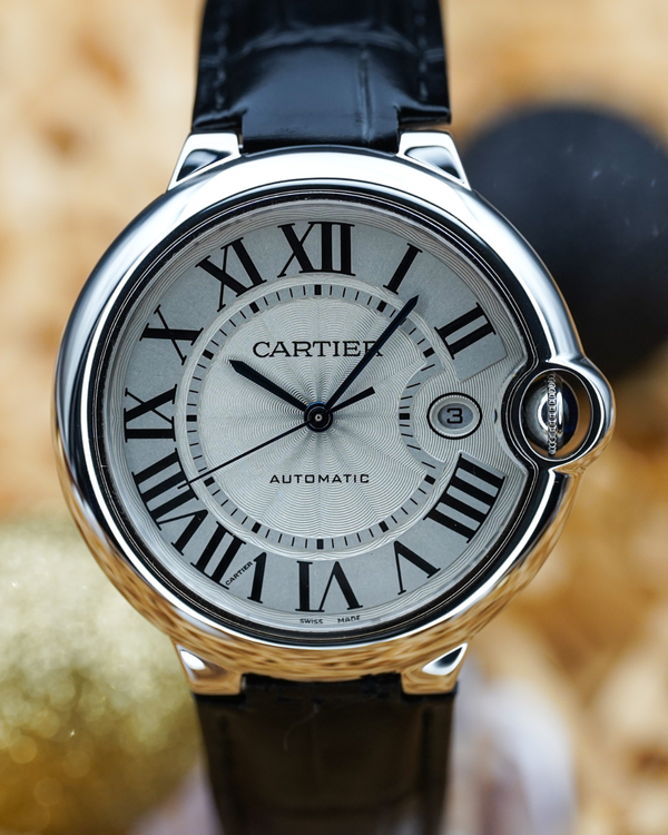 No Reserve - 2020 Cartier Ballon Bleu De Cartier 42MM Silver Dial Leather Strap (W69016Z4)