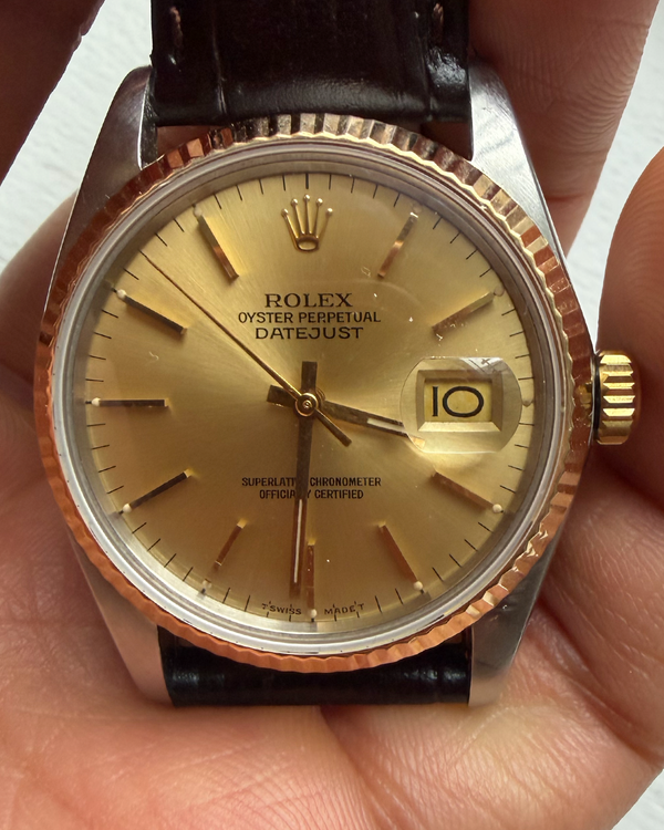 1986 Rolex Datejust 36MM Champagne Dial Aftermarket Leather Strap (16013)