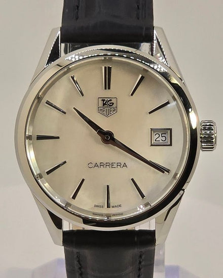 No Reserve - Tag Heuer Carrera 32MM Quartz Mother of Pearl Dial Aftermarket Leather Strap (WAR1311-0)