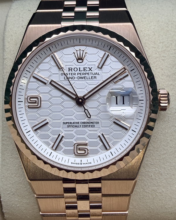 2026 Rolex Land-Dweller 36MM White Dial Rose Gold Flat Jubilee Bracelet (127235)