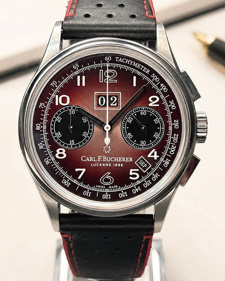 No Reserve - Carl F. Bucherer Heritage BiCompax Annual Hometown "Beijing" L.E. 41MM Red Dial Leather Strap (00.10803.08.92.88)