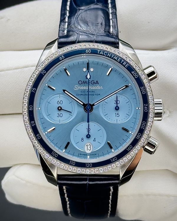 No Reserve - 2025 Omega Speedmaster Chronograph 38MM Blue Dial Leather Strap (324.38.38.50.03.001)