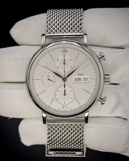 No Reserve - 2018 IWC Schaffhausen Portofino Chronograph 42MM Silver Dial Steel Bracelet (IW391009)