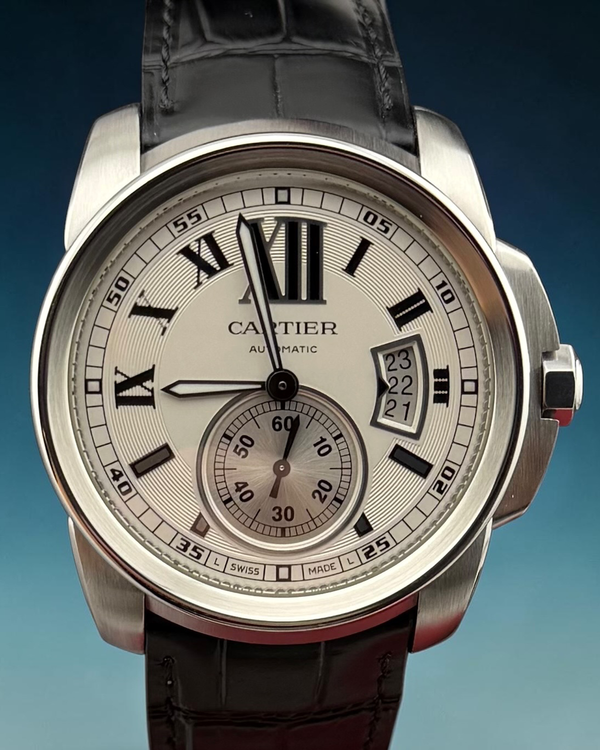 No Reserve - 2019 Cartier Calibre de Cartier 42MM Silver Dial Leather Strap (W7100037)