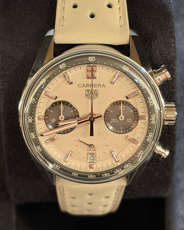 2026 Tag Heuer Carrera Chronograph L.E. 39MM Beige Dial Leather Strap (CBS221H.FC8366)