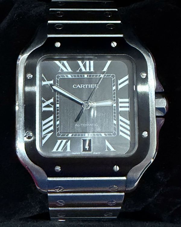 2023 Cartier Santos De Cartier 39.8MM Black Dial Steel Bracelet (WSSA0037)