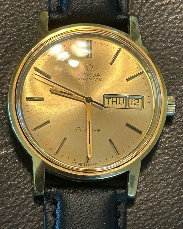 1972 Omega Geneve Vintage Day-Date 35MM Champagne Dial Aftermarket Leather Strap (166.0117)