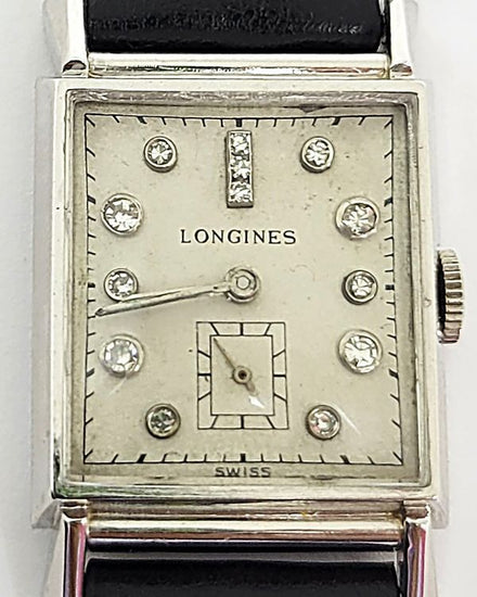 1945 Longines Vintage Art Deco Tank 23.3MM White Dial Aftermarket Leather Strap  (Cal. 9LT)