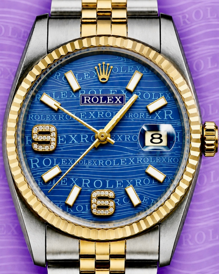 No Reserve - Rolex Datejust 36MM Aftermarket Blue "Rare Wave" Dial Aftermarket Gold-Plated Two-Tone Jubilee Bracelet (16013)