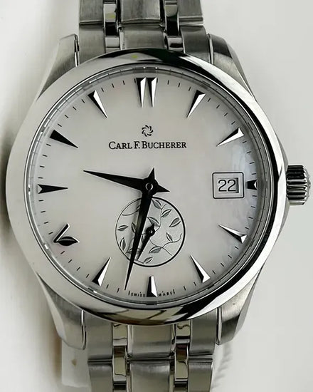 2024 Carl F. Bucherer Manero AutoDate "Love" 35.5MM Mother of Pearl Dial Steel Bracelet (00.10922.08.73.21)