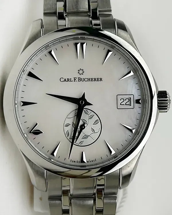 2024 Carl F. Bucherer Manero AutoDate "Love" 35.5MM Mother of Pearl Dial Steel Bracelet (00.10922.08.73.21)