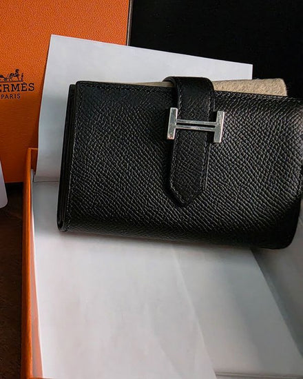 2021 Hermès Accessories Compact Bearn Wallet Small Black Leather Palladium Hardware (Wallet)