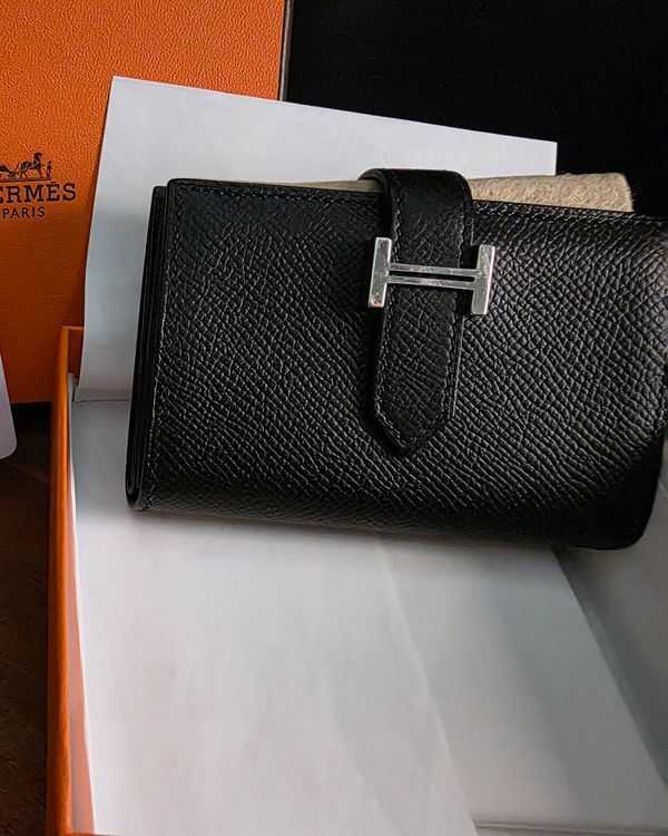 2021 Hermès Accessories Compact Bearn Wallet Small Black Leather Palladium Hardware (Wallet)