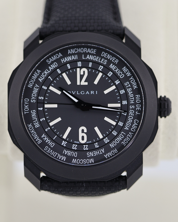 2025 Bvlgari Octo Roma Worldtimer 41MM Black Dial Textile Strap (103486)