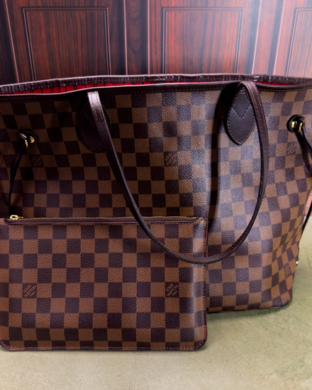 2017 Louis Vuitton Neverfull MM Damier Ebène Canvas Gold-Tone Hardware Leather Handles (Neverfull)