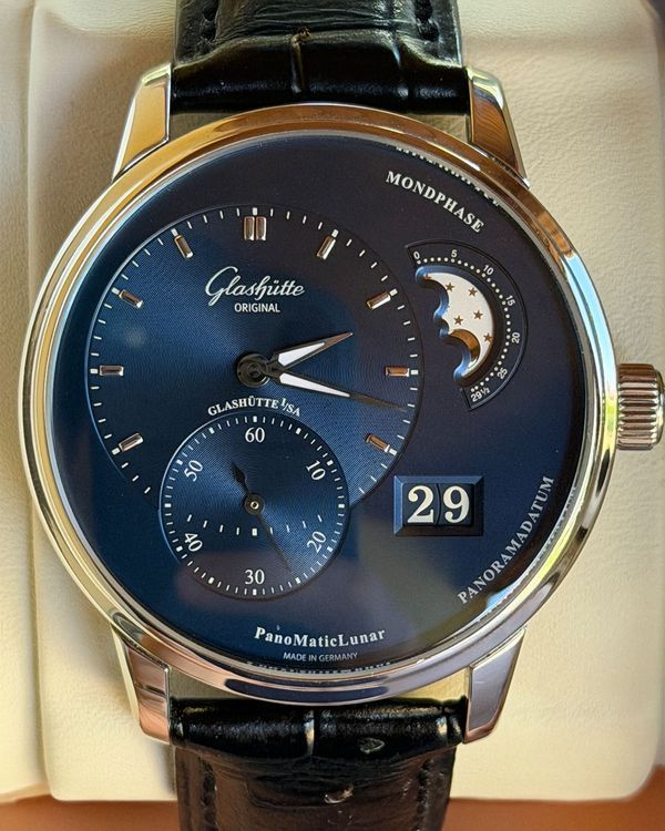 No Reserve - 2024 Glashütte Original PanoMaticLunar 40MM Blue Dial Leather Strap (1-90-02-46-32-35)