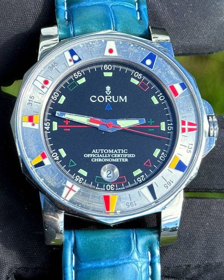 Corum Admiral's Cup Legend 44MM Black Dial Aftermarket Leather Strap (982.630.20)