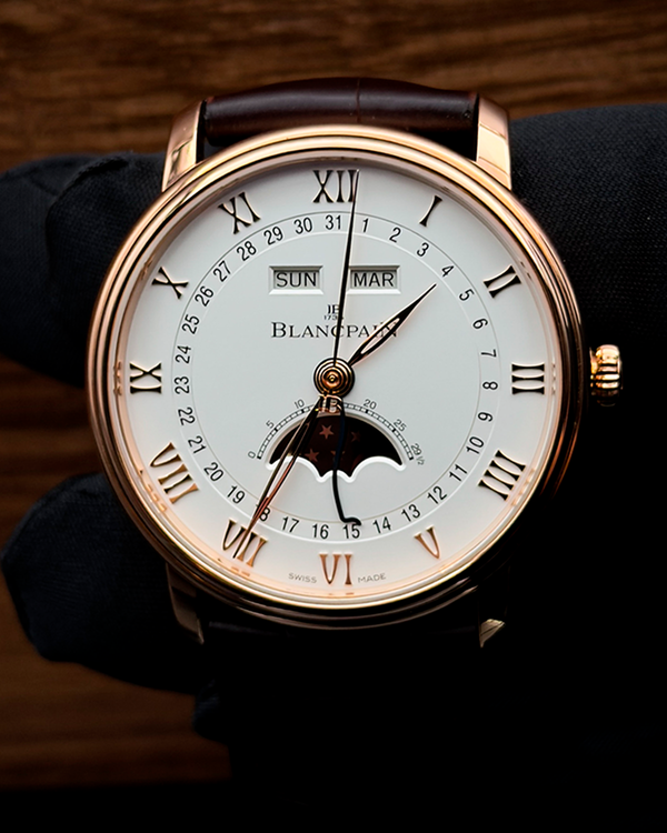 No Reserve - 2018 Blancpain Villeret Quantième Complet 40MM Opaline Dial Leather Strap (6654-3642-55B)