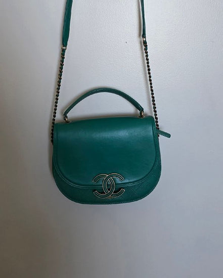 Chanel Bag Coco Curved Flap Bag Small Green Calfskin Leather Gold-Tone Hardware Calfskin Leather Strap (Bag)