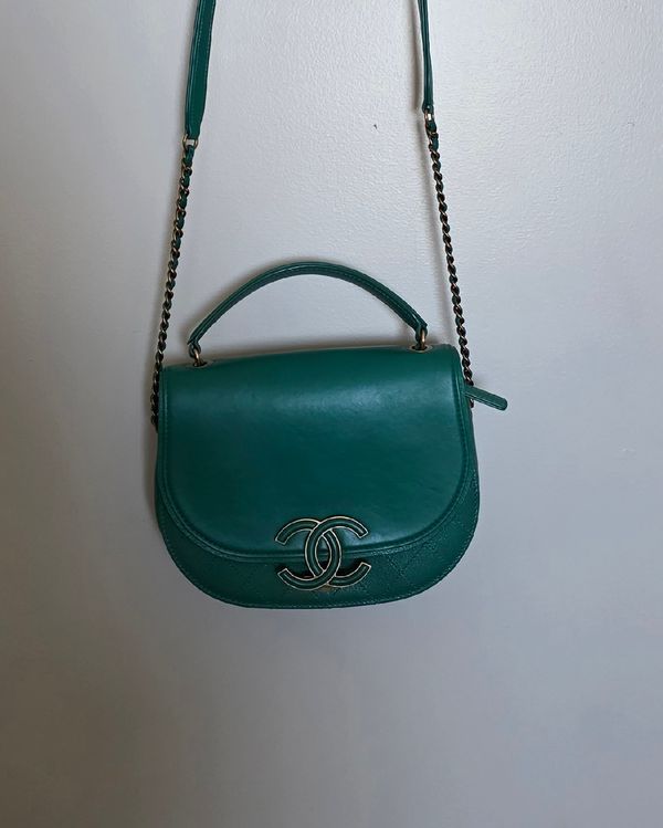 Chanel Bag Coco Curved Flap Bag Small Green Leather Gold-Tone Hardware Leather Strap (Bag)