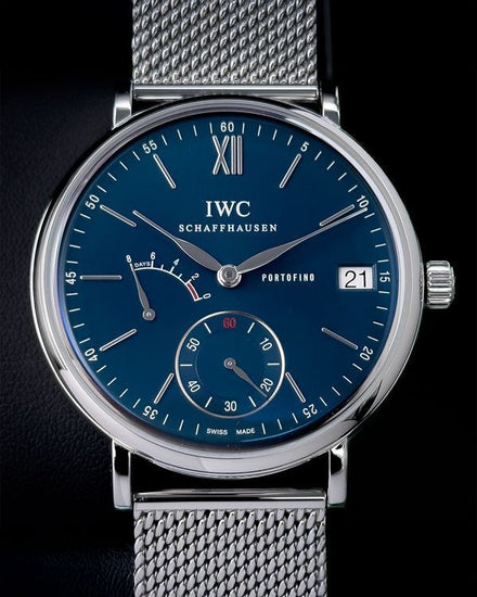 2022 IWC Schaffhausen Portofino Hand-Wound 8 Days 45MM Blue Dial Steel Bracelet (IW510116)