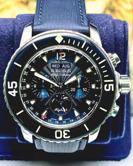 2022 Blancpain Fifty Fathoms Complete Calendar Chrono Flyback 45MM Blue Dial Leather Strap (5066F-1140-52B)