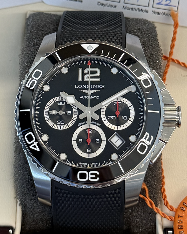 2022 Longines HydroConquest Chronograph 43MM Black Dial Rubber Strap (L3.883.4)
