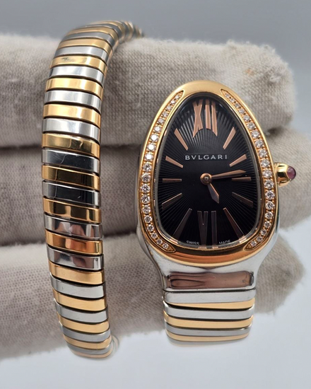 Bvlgari Serpenti Tubogas 35MM Quartz Black Dial Two-Tone Bracelet (SP 35 SPG)