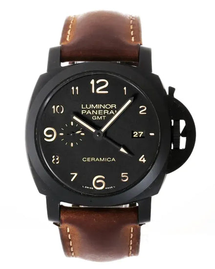 No Reserve - 2015 Panerai Luminor 1950 3 Days GMT 44MM Black Dial Leather Strap (PAM00441)