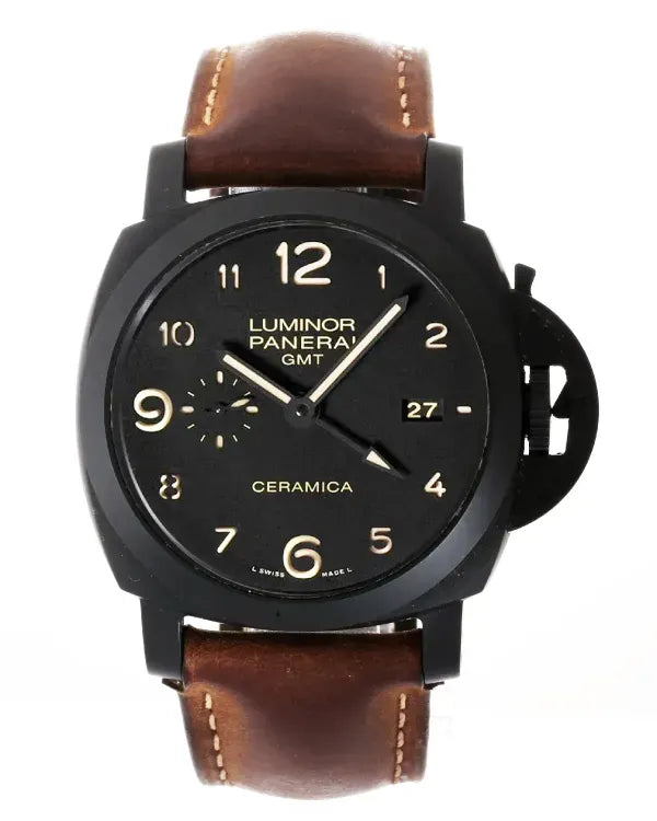 No Reserve - 2015 Panerai Luminor 1950 3 Days GMT 44MM Black Dial Leather Strap (PAM00441)