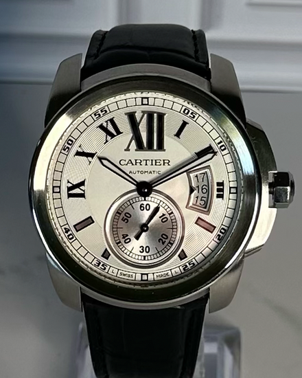 2017 Cartier Calibre de Cartier 42MM Silver Dial Leather Strap (W7100037)