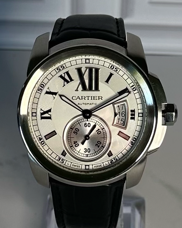 2017 Cartier Calibre de Cartier 42MM Silver Dial Leather Strap (W7100037)